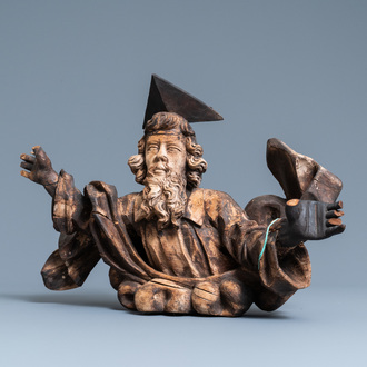 A wooden figure of God the Father on a cloud, 17th C.