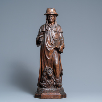 An oak figure of Saint Jerome, 16th C.