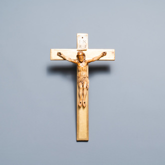 An Indo-Portuguese ivory figure of Christ on a later crucifix, probably Goa, 17th C.