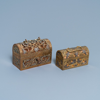 Two gilded and silvered brass reticulated caskets, France, 17th C.