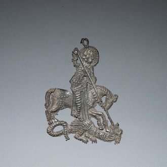 Een tinnen pelgrimsinsigne met Sint-Joris en de draak, De Nederlanden, 14e eeuw