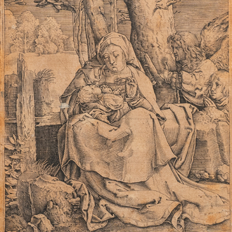 After Lucas van Leyden (1494 - 1533), etching on paper, 16th C.: The Virgin and Child with two angels