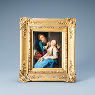 A porcelain plaque depicting a romantic couple, K.P.M. Berlin, Germany, 19th C.