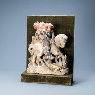 Un groupe en pierre polychromé représentant Saint Georges terrassant le dragon, probablement Allemagne, 15ème