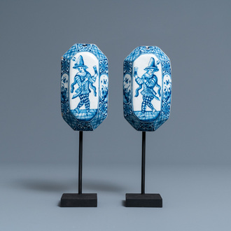 A pair of Dutch Delft blue and white 'harlequin' brush backs, 1st half 18th C.