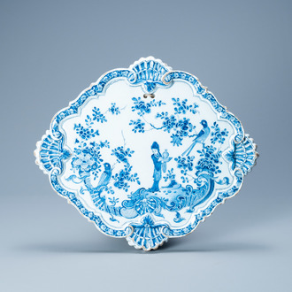 A Dutch Delft blue and white chinoiserie plaque, 18th C.