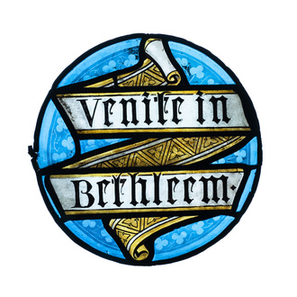 Un rondel en verre peint à inscription 'Venite in Bethleem', 17ème