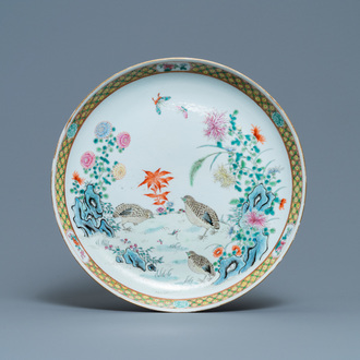 A Chinese famille rose 'quails' dish, 19/20th C.