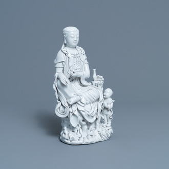 A Chinese Dehua blanc de Chine figure of Guanyin, He Chaozong mark, 20th C.