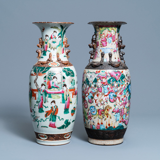 Two Chinese Nanking famille rose crackle-glazed vases, 19th C.