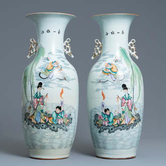 A pair of Chinese famille rose 'immortals' vases, 19/20th C.