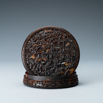 A Chinese Canton tortoise veneer covered box, 19th C.