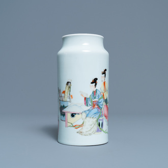 A Chinese famille rose vase with ladies in an interior, Republic