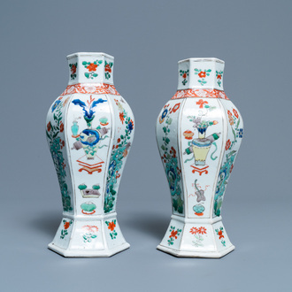 A pair of Chinese famille verte vases, Kangxi