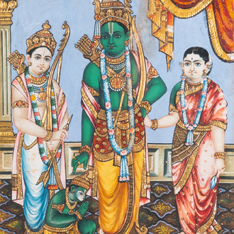 Ecole de Thanjavur, Inde du Sud, pigments et dorure sur papier: 'Vishnu', 19ème