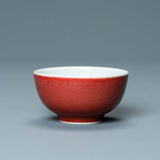 A Chinese monochrome copper-red-glazed wine cup, Yongzheng mark, 19/20th C.