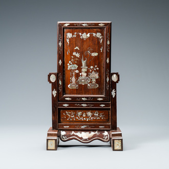 A Chinese mother-of-pearl-inlaid wooden table screen, 19th C.