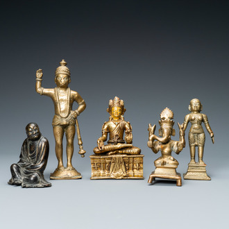 Cinq figures en bronze, Inde, Japon et Tibet, 19/20ème