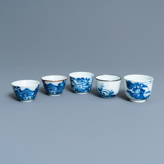 Five Chinese blue and white 'Bleu de Hue' cups for the Vietnamese market, 19th C.