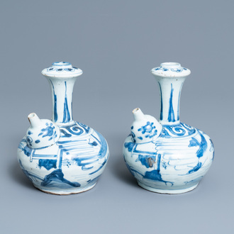 A pair of Chinese blue and white kendi, Wanli