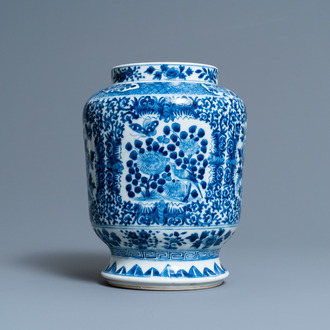 A Chinese blue and white 'birds and butterflies' vase, seal mark, 19th C.