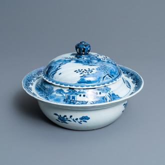 A rare Chinese blue and white tureen and cover for use on a ship, Qianlong