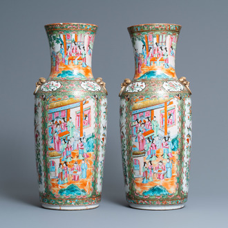 A pair of Chinese Canton famille rose vases, 19th C.