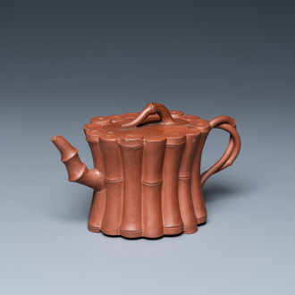 A Chinese Yixing stoneware 'bamboo' teapot and cover, Kangxi