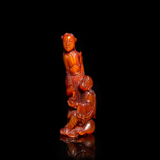 Un groupe en corne de buffle sculpté, Chine, Qing