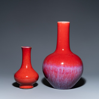 Two Chinese monochrome sang de boeuf-glazed bottle vases, 19th C.