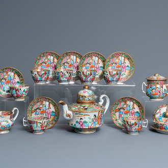 A Chinese Canton famille rose 18-piece tea service, 19th C.