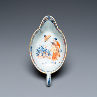 A Chinese Imari-style 'Dames au Parasol' sauceboat after Cornelis Pronk, Qianlong