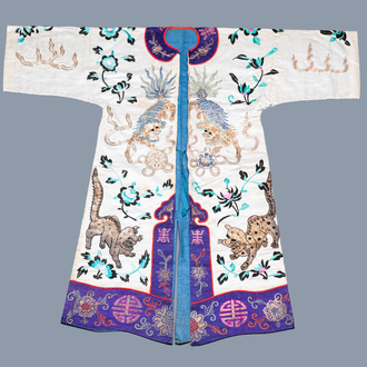 A Chinese gilt-metal embroidered silk 'animals' children's robe, 19/20th C.
