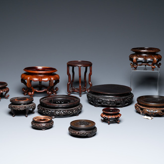 A varied collection of Chinese wooden stands, 18/20th C.