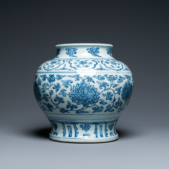 A Chinese blue and white 'lotus scroll' vase, Hongzhi