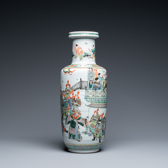 A fine Chinese famille verte rouleau vase, Kangxi