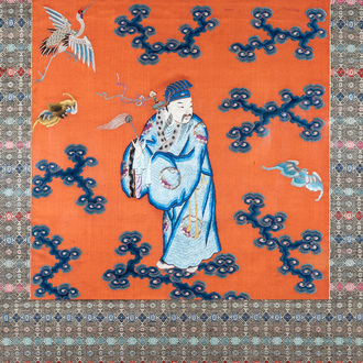 Een Chinees geborduurd zijden paneel met Lu Dongbin, 18/19e eeuw
