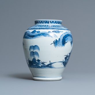 A Japanese blue and white Arita vase with a landscape, Edo, 17th C.