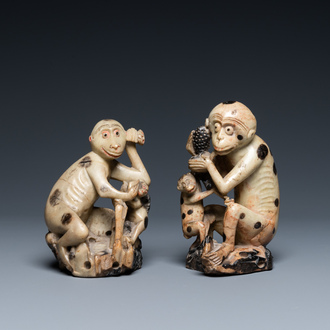 Two Chinese soapstone 'monkey' groups, 19th C.