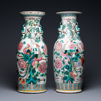 Two Chinese famille rose vases with phoenixes and pheasants, 19th C.