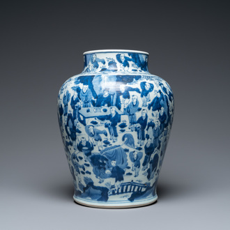 Un vase en porcelaine de Chine en bleu et blanc à décor des '100 garçons', Kangxi