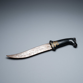 A Mughal dagger with black hardstone camel head grip, India, 19th C.