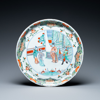 Un plat en porcelaine de Chine doucai à décor d'une scène narrative, Kangxi/Yongzheng