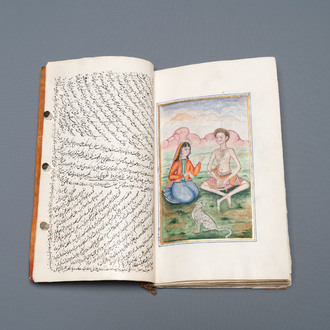 A written 'Layla and Majnun' poetry album with two miniature paintings, dated 1207AH or 1792