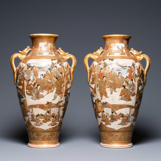 A pair of Japanese Satsuma vases, Kinkozan mark, Meiji, 19th C.