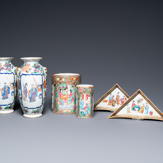 Six pièces en porcelaine de Chine famille rose de Canton, 19ème