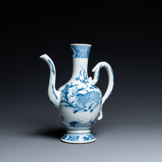 A Chinese blue and white 'qilin and phoenix' ewer, Kangxi