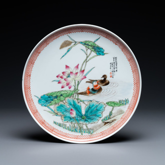 A Chinese famillle rose 'mandarin ducks' dish, 20th C.