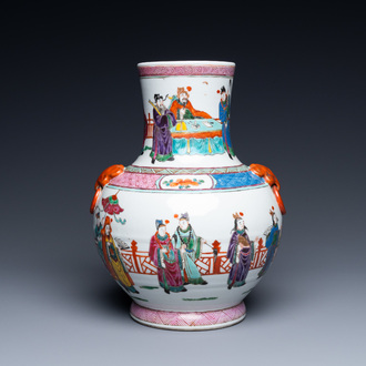 A Chinese famille rose vase with narrative design, 19/20th C.