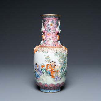 A Chinese famille rose 'playing boys' vase, Qianlong mark, Republic